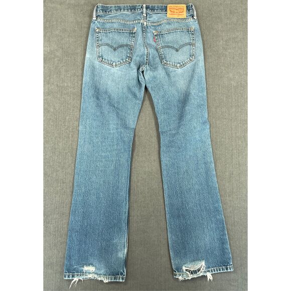 Levis 527 Jeans Women W31 L32 31x32 Blue Bootcut Y2K Low Rise Faded Distressed - Picture 6 of 11